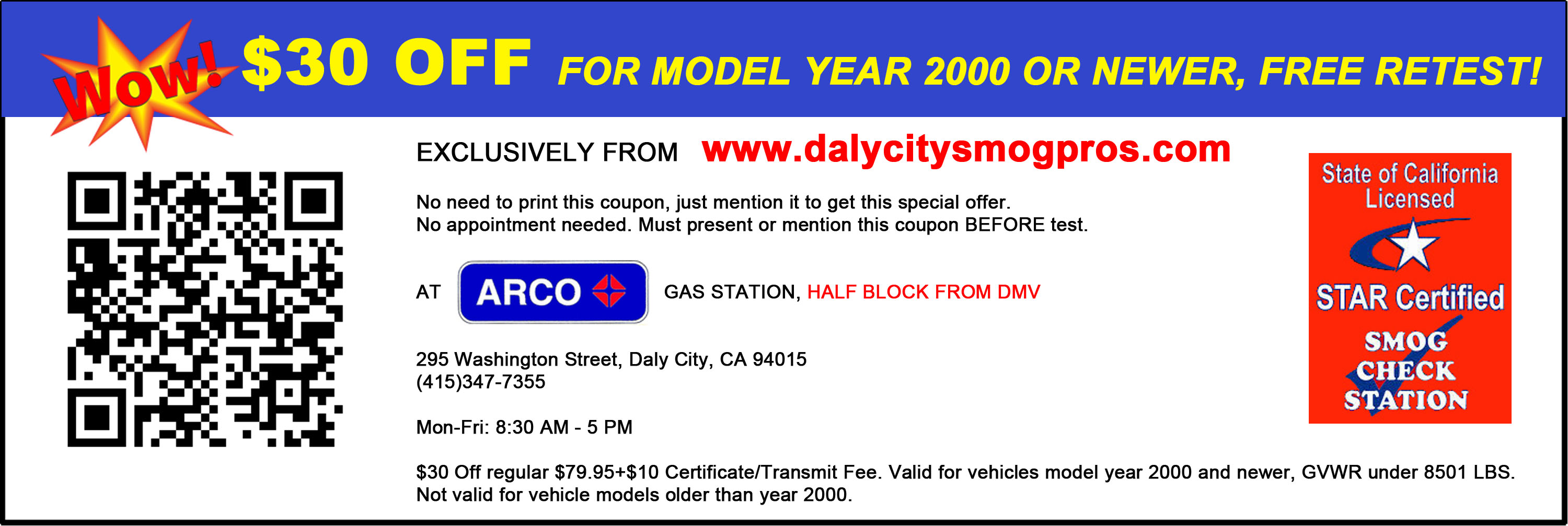 Arco daly city smog test flyer $33 off coupon